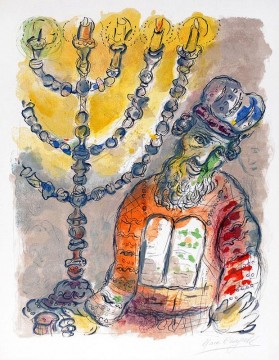 Aaron y el candelabro de siete ramas del contemporáneo de Exodus Marc Chagall Pinturas al óleo